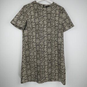 Zara Woman Dress Medium Brown Short Sleeve Snakeskin Pattern A-Line Mini